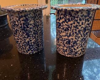 Blue Spongeware Stoneware Butter Crock third image