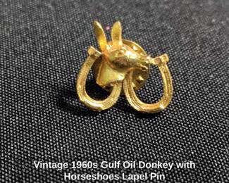 Vintage s Gulf Oil Donkey with Horseshoes Lapel Pin