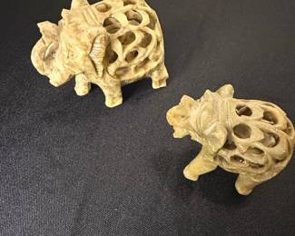 Carved Soapstone Elephants with Openwork Design