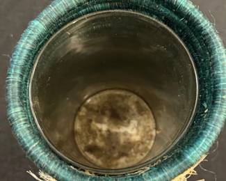 Teal Woven Cylindrical Container with Tassels second image