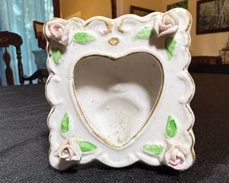 Vintage Ceramic HeartShaped Trinket Box with Roses
