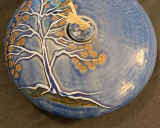 Handmade Ceramic Oil Lamp with Tree Motif