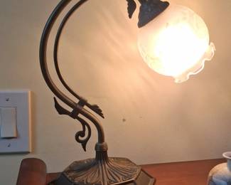 Art Nouveau Style Table Lamp with Frosted Glass Shade and Floral Motif