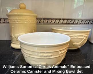 WilliamsSonoma Circus Animals Embossed Ceramic Canister and Mixing Bowl Set