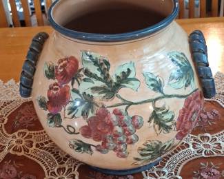 HandPainted Ceramic Vase with Floral and Grape Motif by Pamela Gladding