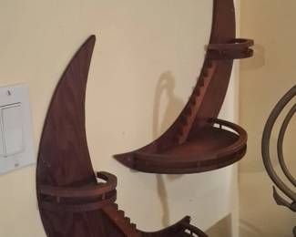 Vintage Wooden Crescent Moon Stairway Wall Shelf