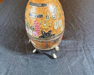 Vintage Cloisonne Enamel Egg on Stand