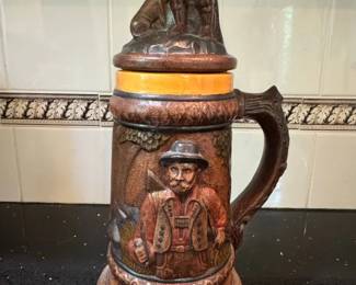 Vintage German Beer Stein with Hunter and Dog Motif  Possibly Gerz or KingWerk