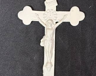 Vintage White Plaster or Resin Crucifix with INRI Plaque