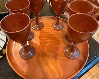 Set of Wooden Goblets and Wooden Tray second image