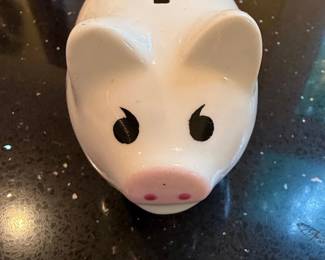 Vintage Ceramic Piggy Bank with Pink Roses Decal second image