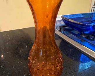 Amber Glass Vase with Applied Droplets, possibly Blenko
