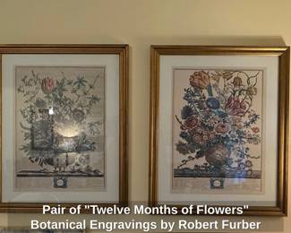 Pair of Twelve Months of Flowers Botanical Engravings by Robert Furber