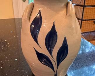 Williamsburg Pottery Inc. Blue Leaf Motif Vase