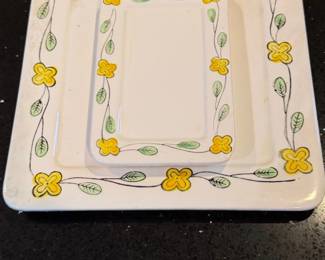 HandPainted Ceramic Serving Platter and Tray Set with Yellow Flowers