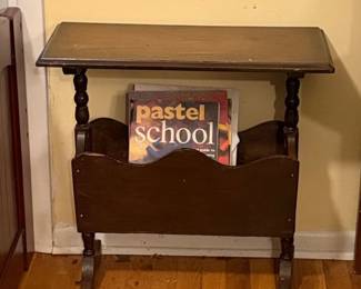 Vintage Wooden Magazine Rack Table with Turned Legs