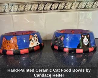 HandPainted Ceramic Cat Food Bowls by Candace Reiter