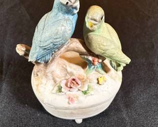 Porcelain Lovebirds Figurine on Decorative Base