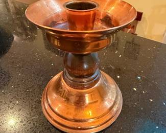 Vintage Coppercraft Guild Copper Candlestick Holder with Wooden Base