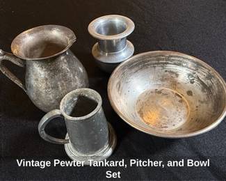 Vintage Pewter Tankard, Pitcher, and Bowl Set