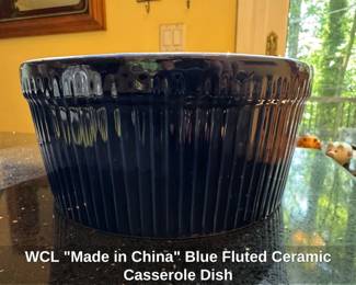 WCL Made in China Blue Fluted Ceramic Casserole Dish