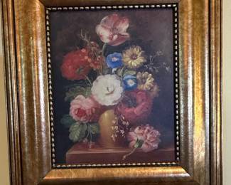 Floral Still Life Oil Painting by Vito Ruggeri in Gilt Frame