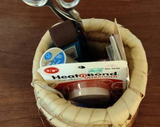 Vintage Sewing Notions Basket with Scissors