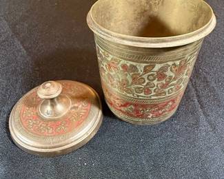 Vintage HandEtched Brass Container with Lid second image