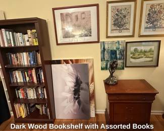 Dark Wood Bookshelf with Assorted Books