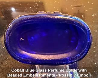 Cobalt Blue Glass Perfume Bottle with Beaded Embellishments  Possibly Empoli