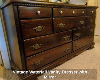Vintage Waterfall Vanity Dresser with Mirror third image