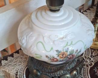 Gone With The Wind Style Hurricane Lamp with Floral Motif