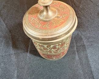 Vintage HandEtched Brass Container with Lid