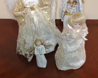 Set of Four Angel Figurines, including one large tree topper