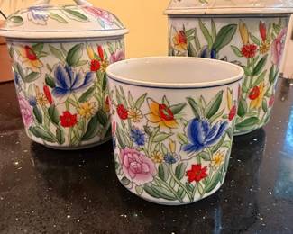 Vintage Floral Ceramic Canister Set with Lids  R.B. Bernarda Portugal