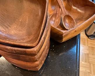 MidCentury Modern Acacia Wood Salad Bowl Set