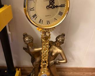 Vintage Gold and Bronze toned Parlor Ladies  GODDESS Quartz Pendulum Mantel Clock