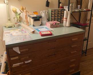 Storage cabinet (vintage), and art supplies