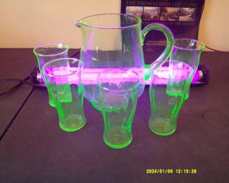 Vasaline Glass Pitcher and glasses
