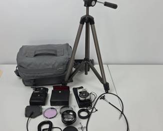 Lot #25 - Tiffen HCE Pocket Telephoto Lens with LeMans Camera Tripod and Accessories