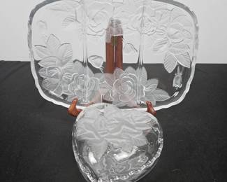 Lot #59 - Mikasa Studio Nova "Winter Rose" Heart-Shaped Glass Trinket Box and Divided Relish Dish with Frosted Rose Design