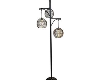 Lot #1 - Kirkland's Triple Wicker Floor Lamp with Organic Wicker Globes and a Black Finish