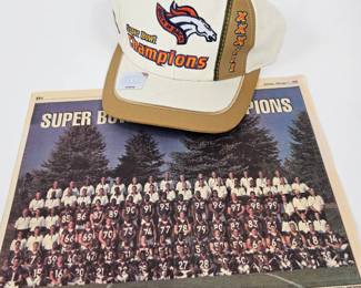 Lot #17 - 1999 Denver Broncos Super Bowl XXXIII Champions Adjustable Hat with Vintage Newspaper Team Photo