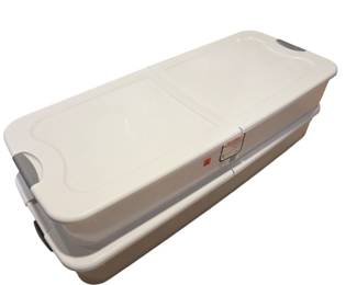 Lot #193 - Pair of Sterilite Ultra Underbed Storage Boxes 74 Quart White Plastic Organizers