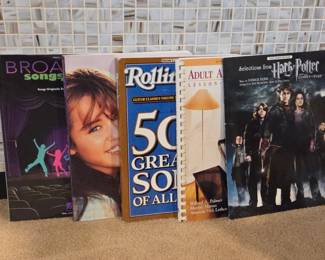 Lot #92 - Piano Music Books - Broadway Songs 4 Kids, Hannah Montana Movie, Rolling Stone, Adult All-In-One Course, Harry Potter