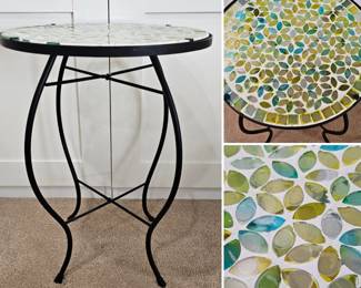 Lot #131 - Decorative Glass Mosaic Top Iron Side Table with Curved Legs