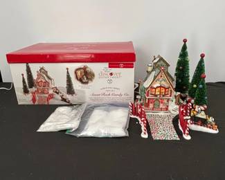Lot #140 - Dept 56 Sweet Rock Candy Co Christmas Village Lighted House with Candy Cane Path & Decor