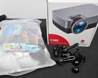 Lot #63 - ViviMAGE C480 Video Projector with Foldable Indoor/Outdoor Projector Screen and Mounting Clips