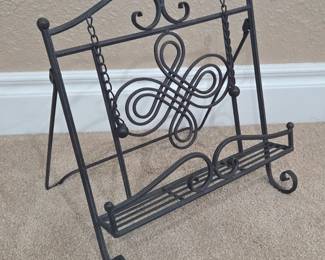 Lot #169 - Iron Cookbook Stand with Decorative Scrollwork - Vintage Kitchen Accessory