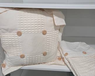 Lot #77 - Hawthorne Hill 100% Cotton Waffle Weave Decorative Pillow Shams with Button Accents